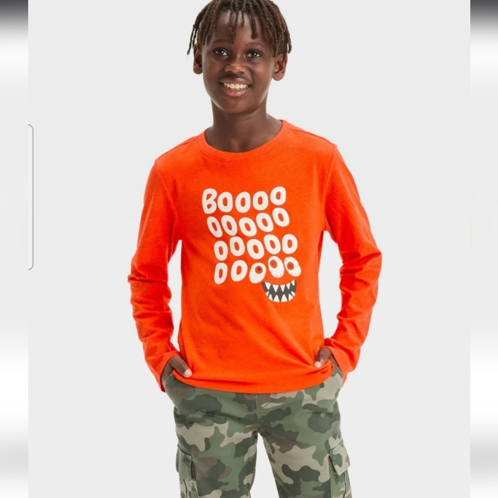 Boys Long Sleeve Glow In The Dark Halloween Graphic T-Shirt Cat & Jack Orange XS